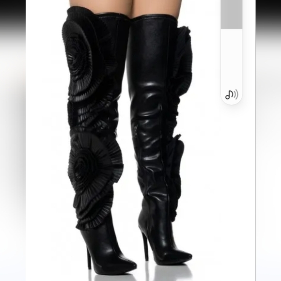 Azalea Wang Shoes - Azalea Wang Chic Black Over-the-Knee Boots with Floral Detail